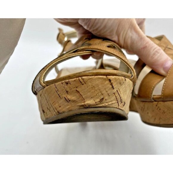 Guess Kayce Faux Leather Cork Platform Wedge Sandals Size 11 Tan Nude - Picture 5 of 16